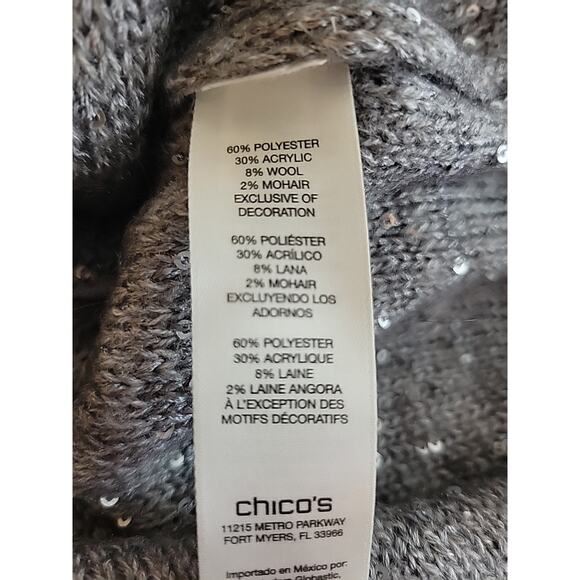 Chico's Samantha Shine Gray Sequined LS V Neck Lace Hem Sweater Women's 4 US 2XL - Picture 13 of 13